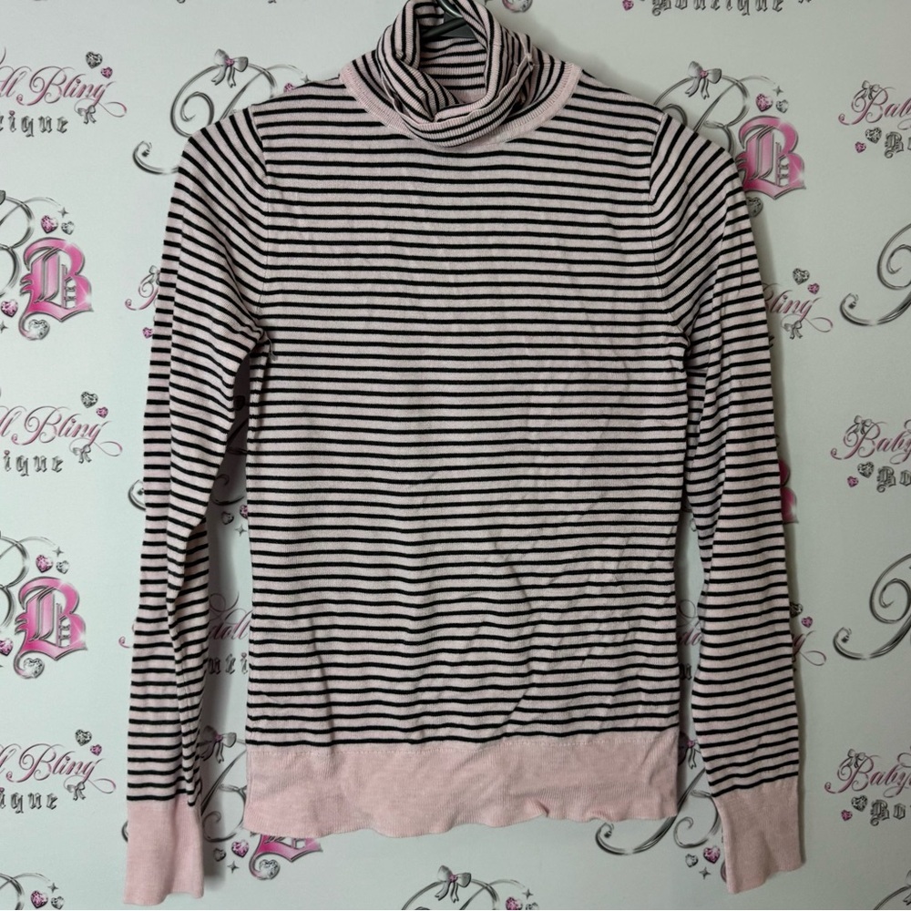 Twik Black and Pink Striped Turtleneck sweater pullover warm cozy